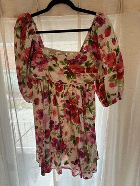 Abercrombie & Fitch White Floral Puff-Sleeve Mini Dress Size S